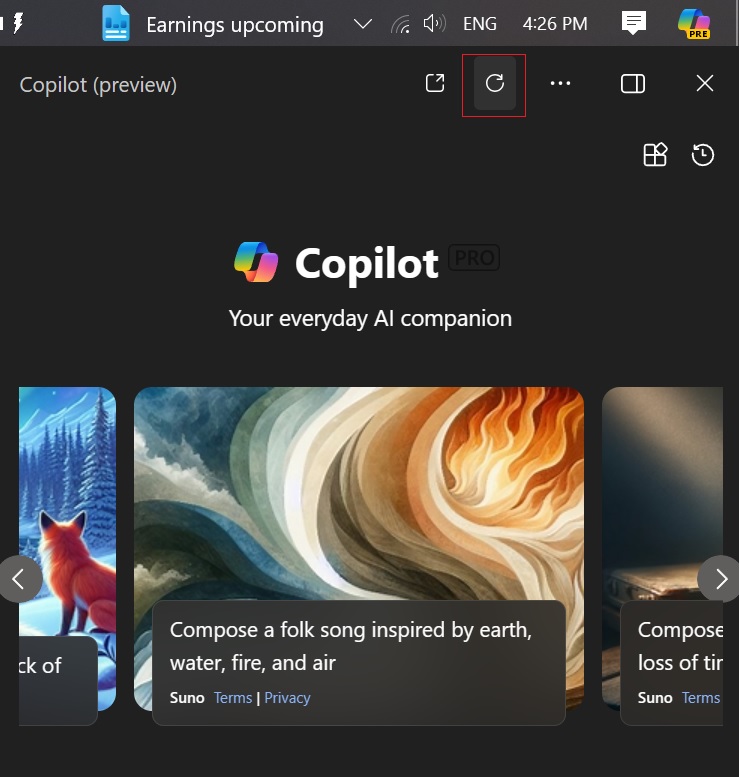 Copilot refresh button