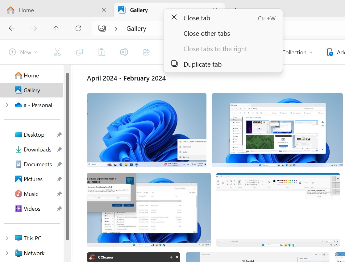 file explorer duplicate tabs option in windows 11 beta build