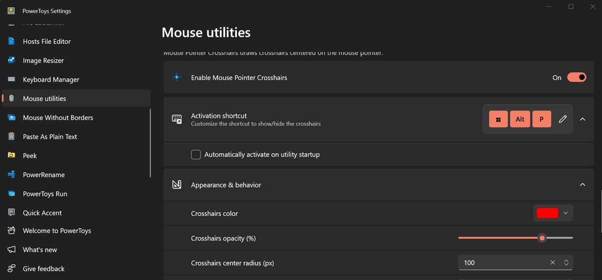 powertoys mouse pointer crosshairs