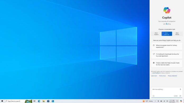 Windows Copilot on Windows 10