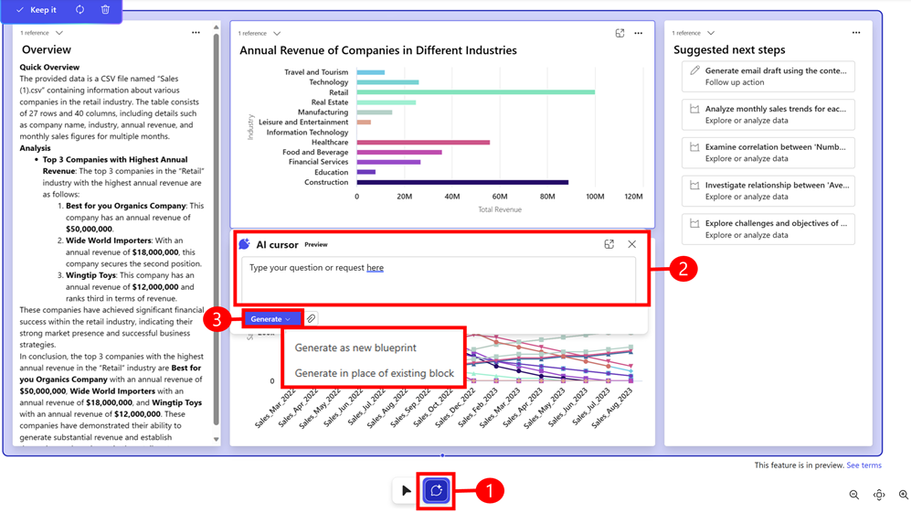 Example of AI cursor interacting with content in Office